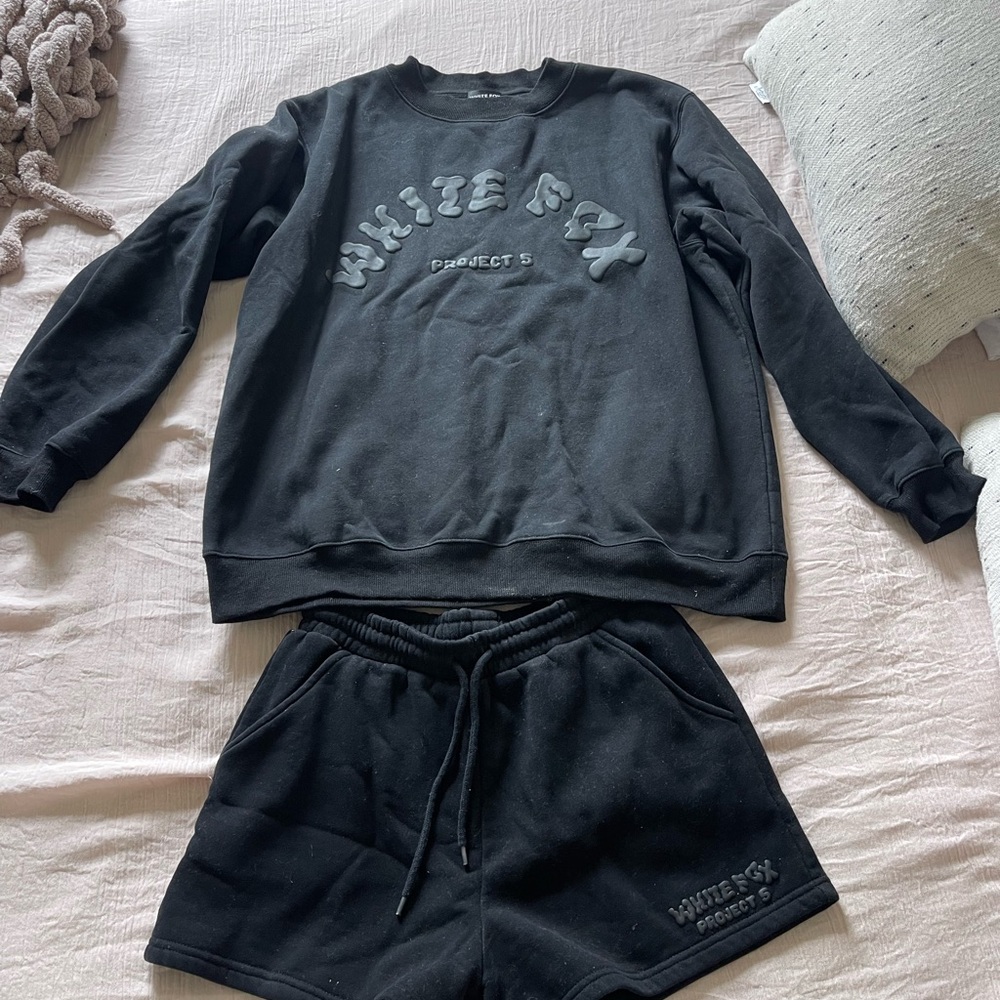 White Fox Black Sweatshirt and Shorts Set